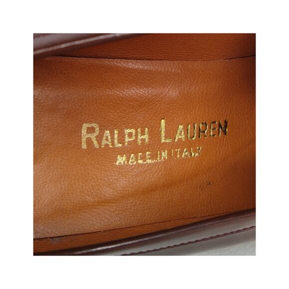 Ralph Lauren 2 inch Heeled Leather Slip On Loafer Shoes Shiny Brown Size 8 - Picture 7 of 7